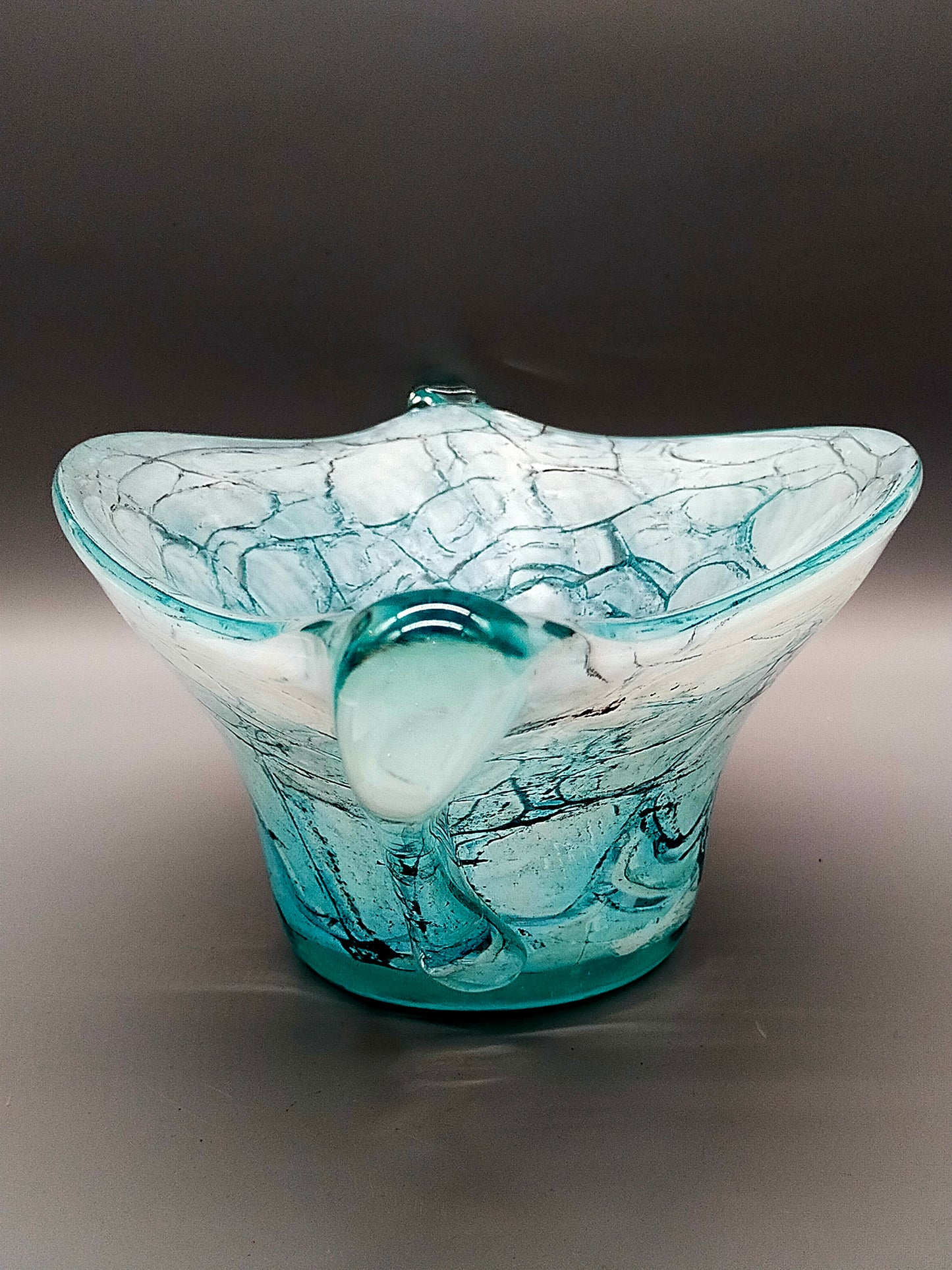 Elegante Murano Kunstglas Schale Türkis mit Craquelé-Optik Design