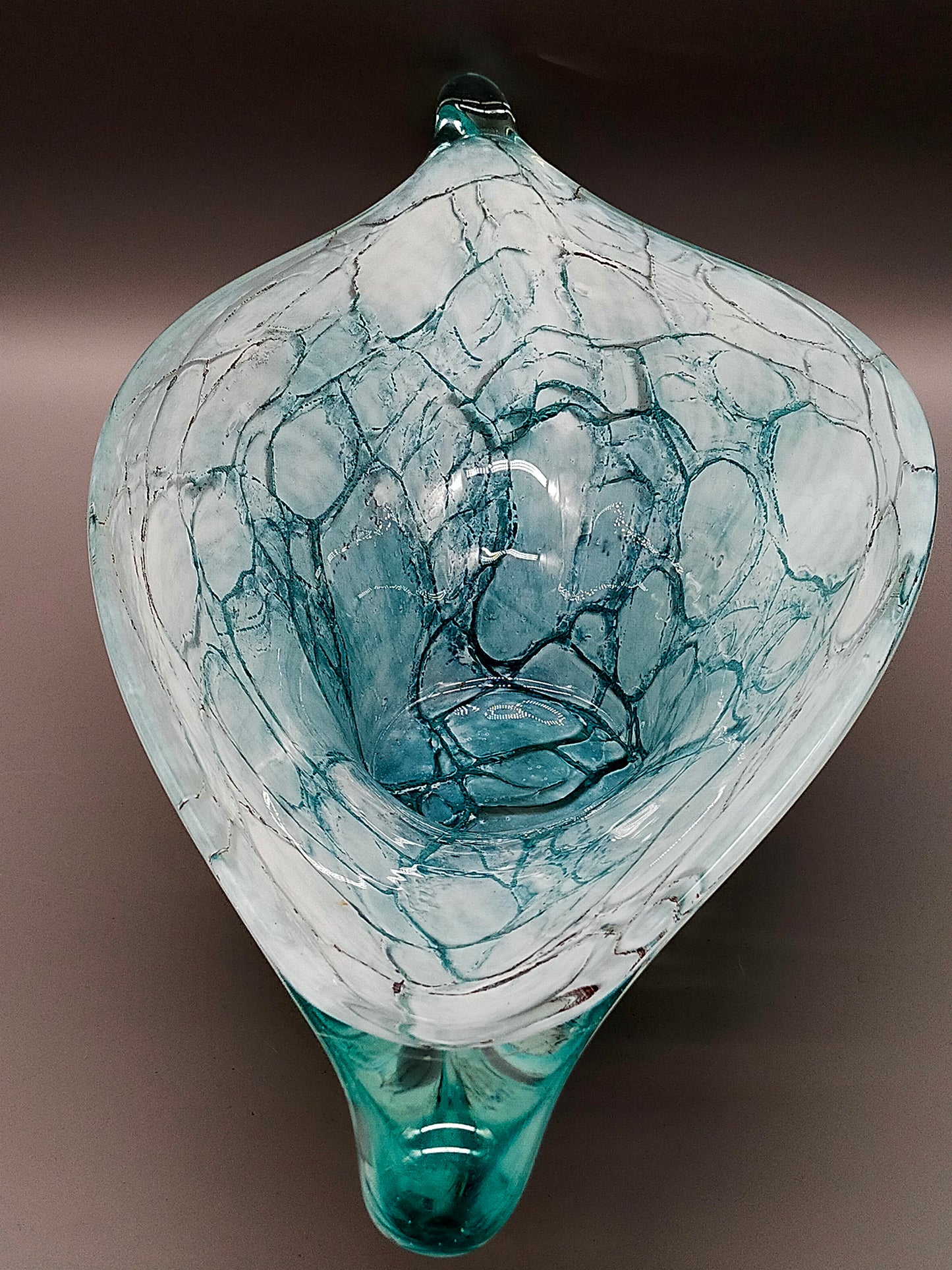 Elegante Murano Kunstglas Schale Türkis mit Craquelé-Optik Design