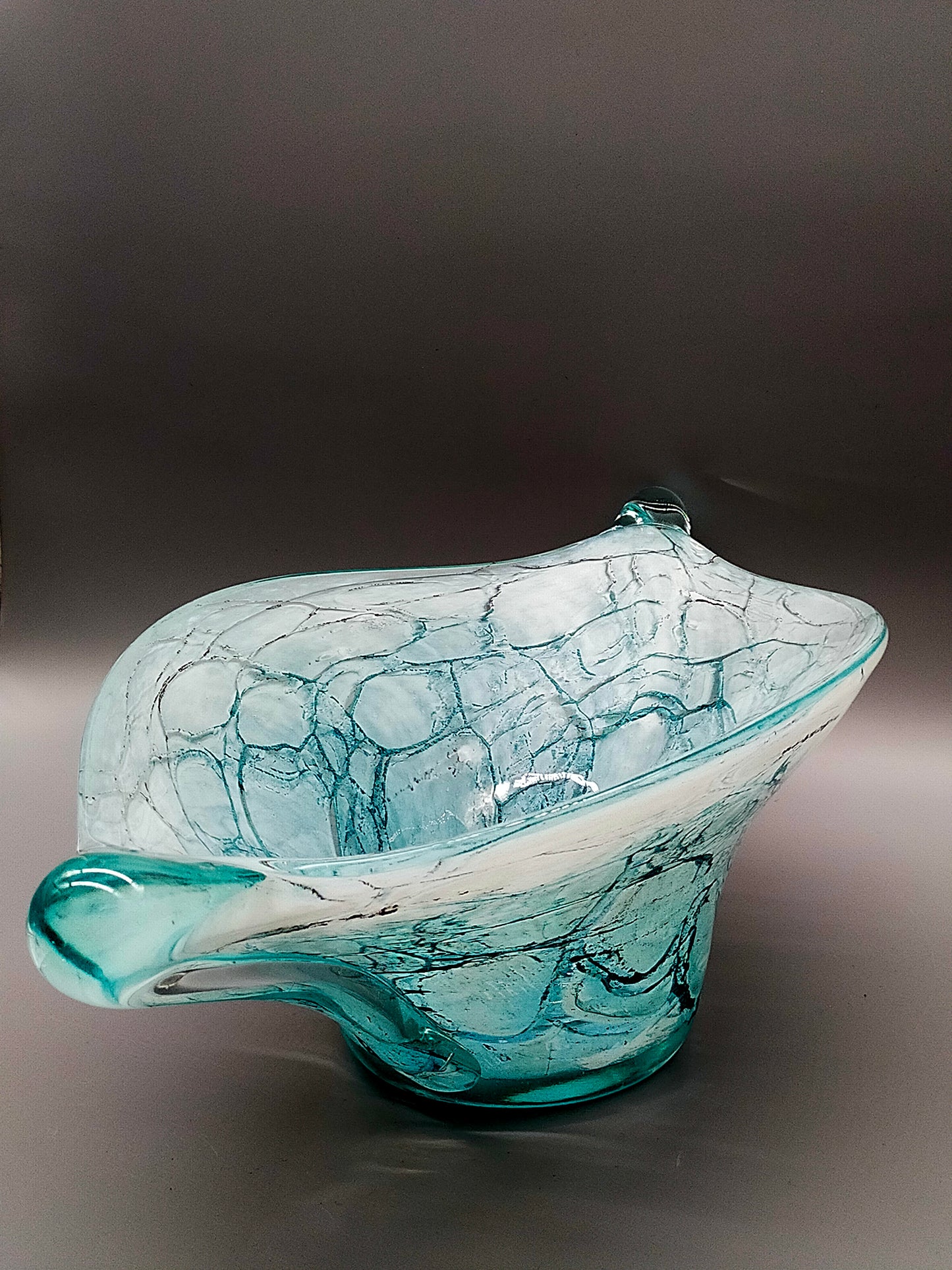 Elegante Murano Kunstglas Schale Türkis mit Craquelé-Optik Design
