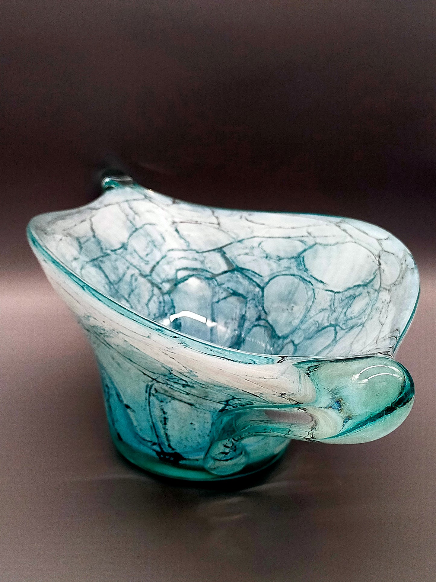 Elegante Murano Kunstglas Schale Türkis mit Craquelé-Optik Design
