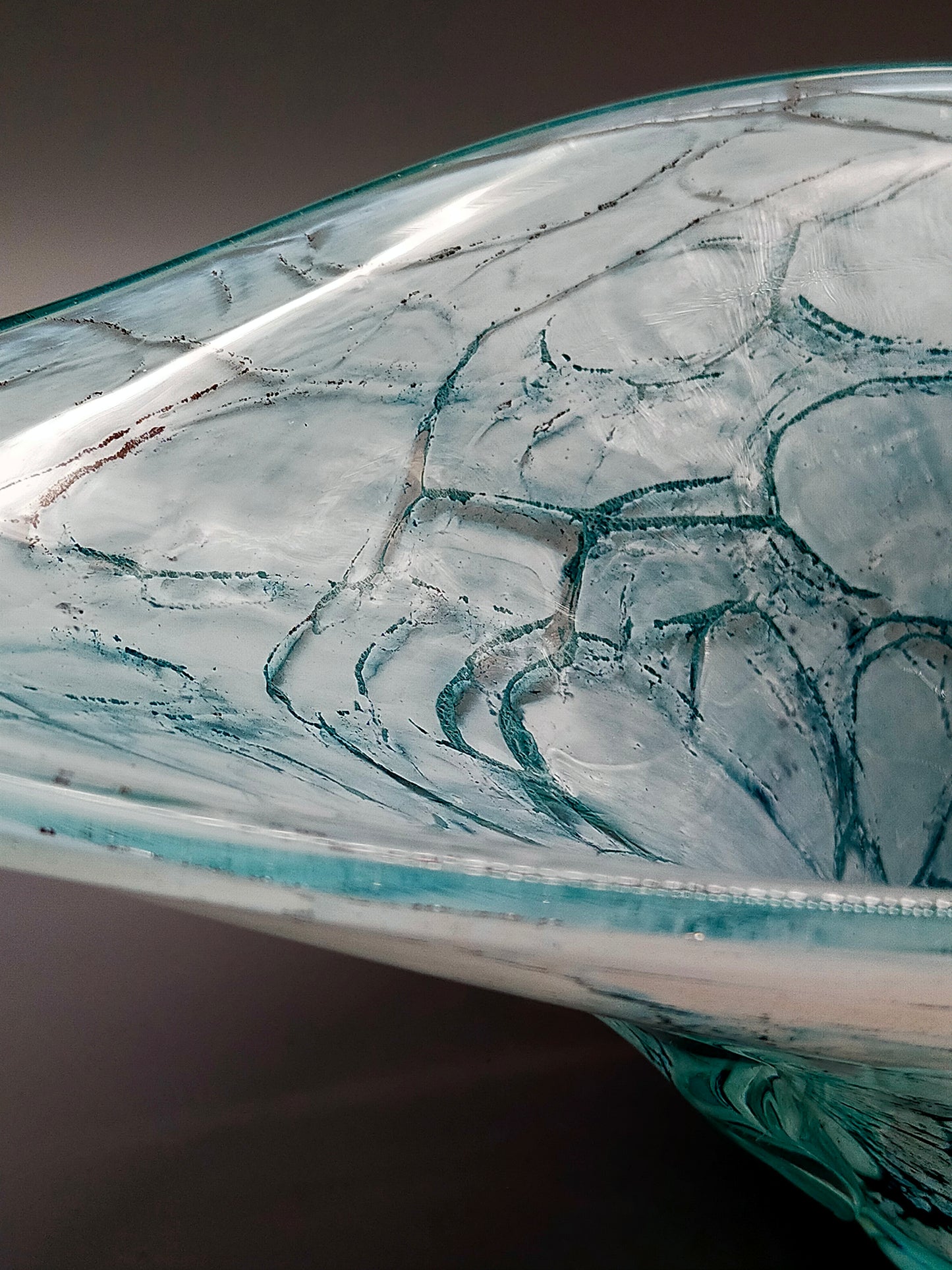 Elegante Murano Kunstglas Schale Türkis mit Craquelé-Optik Design