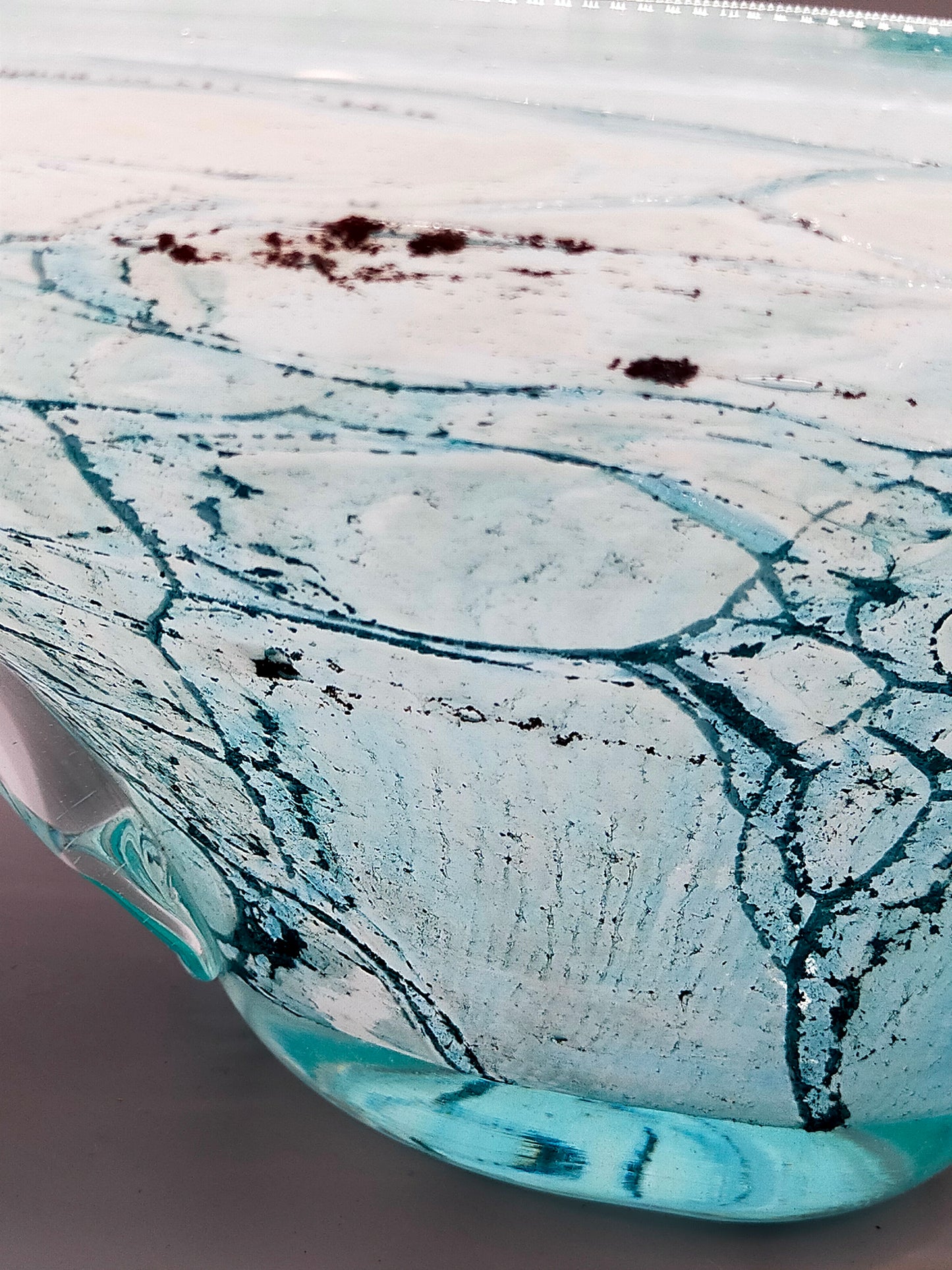 Elegante Murano Kunstglas Schale Türkis mit Craquelé-Optik Design