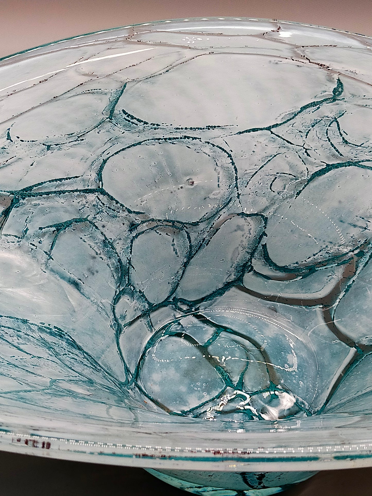 Elegante Murano Kunstglas Schale Türkis mit Craquelé-Optik Design