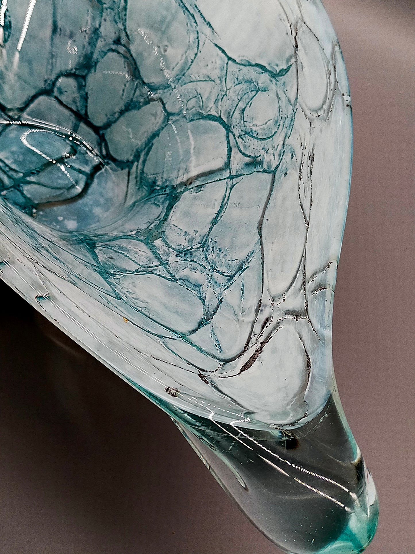 Elegante Murano Kunstglas Schale Türkis mit Craquelé-Optik Design