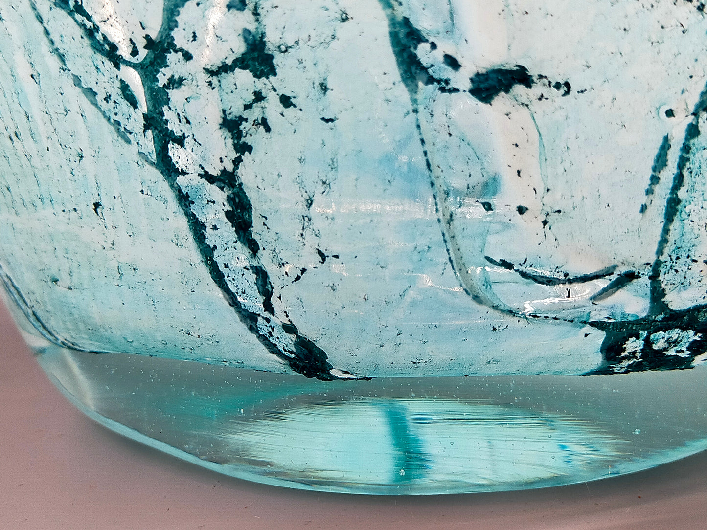 Elegante Murano Kunstglas Schale Türkis mit Craquelé-Optik Design