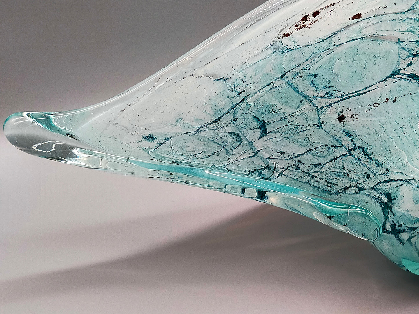 Elegante Murano Kunstglas Schale Türkis mit Craquelé-Optik Design