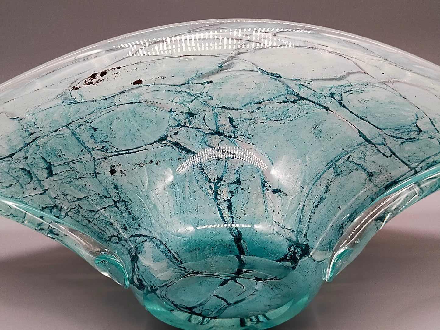 Elegante Murano Kunstglas Schale Türkis mit Craquelé-Optik Design