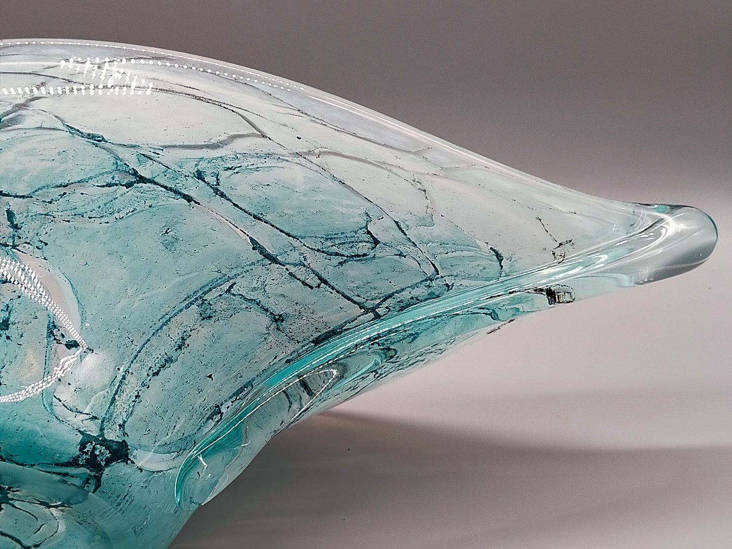 Elegante Murano Kunstglas Schale Türkis mit Craquelé-Optik Design