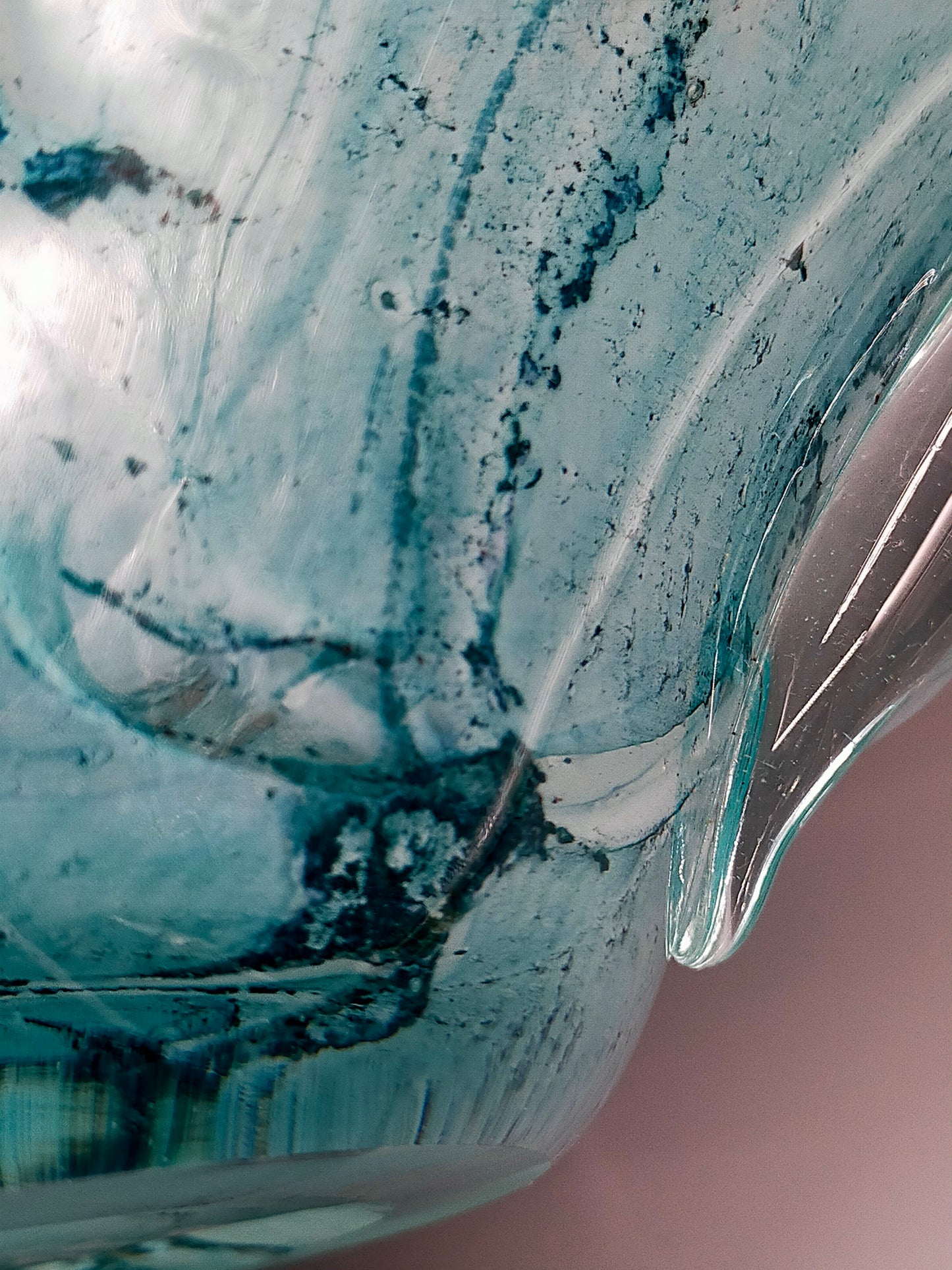 Elegante Murano Kunstglas Schale Türkis mit Craquelé-Optik Design