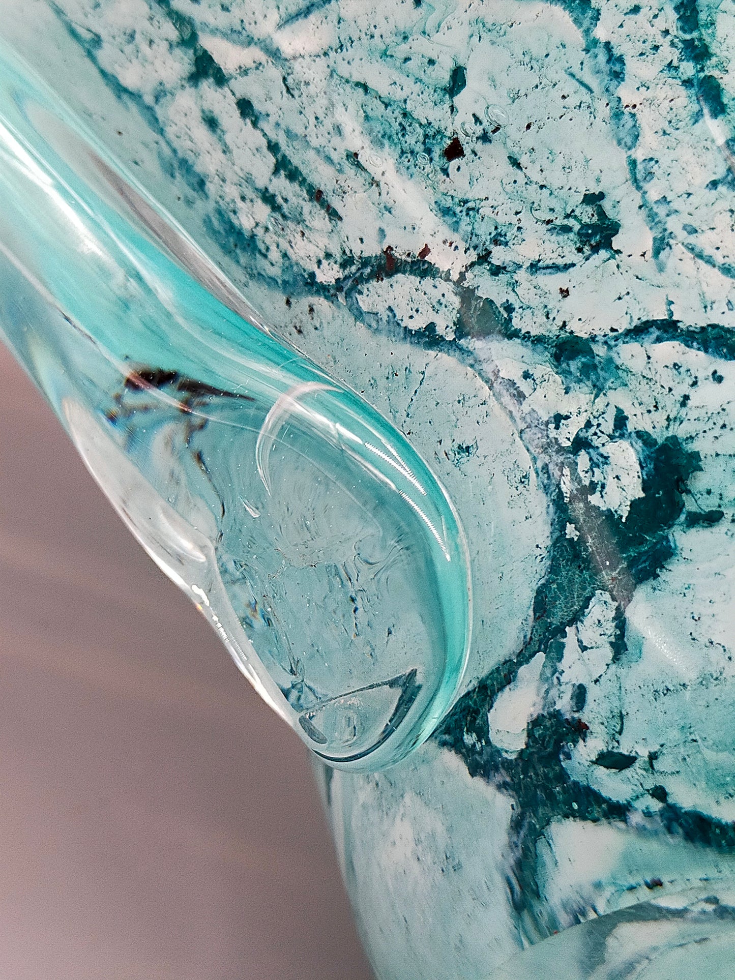 Elegante Murano Kunstglas Schale Türkis mit Craquelé-Optik Design
