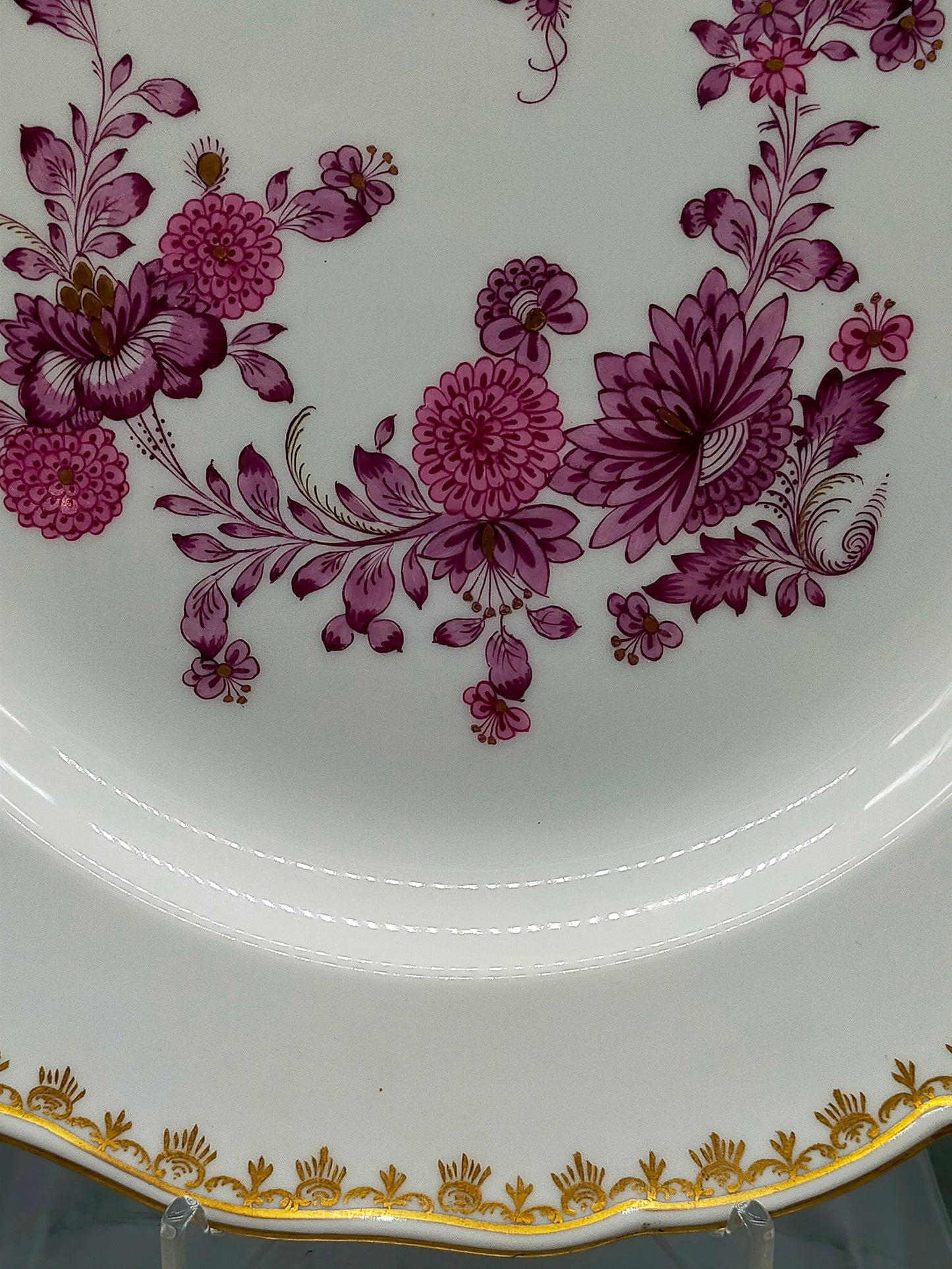 Meissen Purpur Rose Reich – 3er Set Prunk Teller mit Goldrand