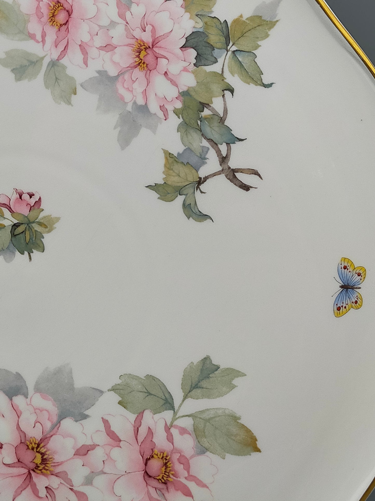Limoges Porzellan Prunkteller Edles Päonien & Schmetterling Design