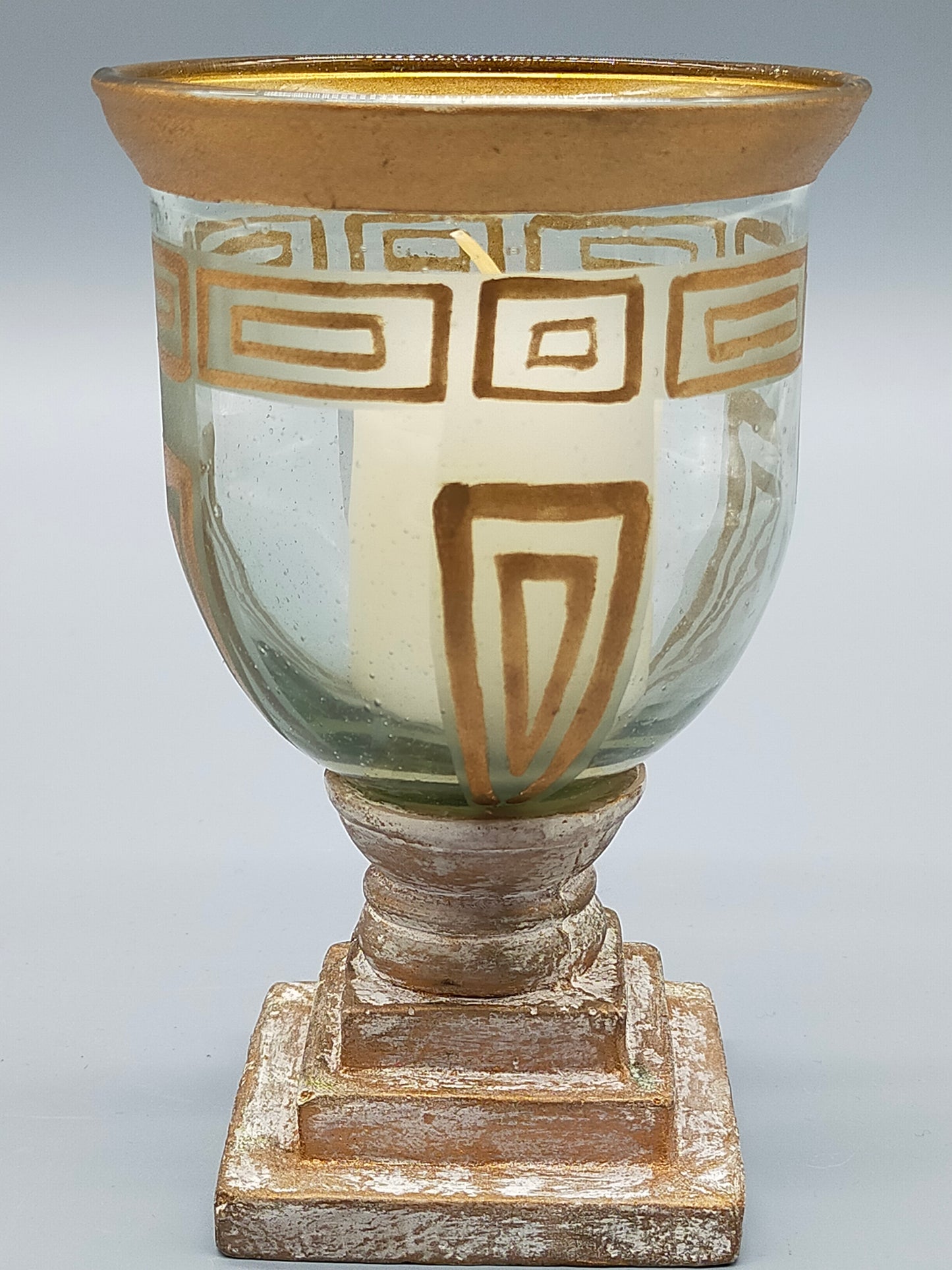 Edler Glas Windlicht Pokal mit Golddekor Antiker Stil