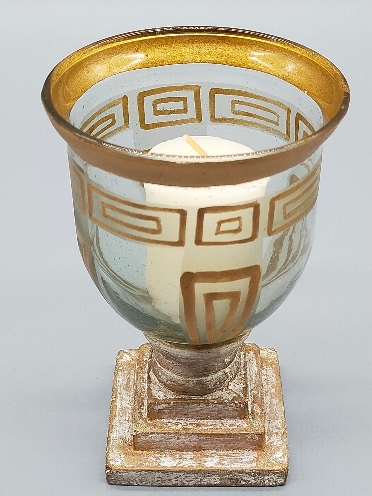 Edler Glas Windlicht Pokal mit Golddekor Antiker Stil