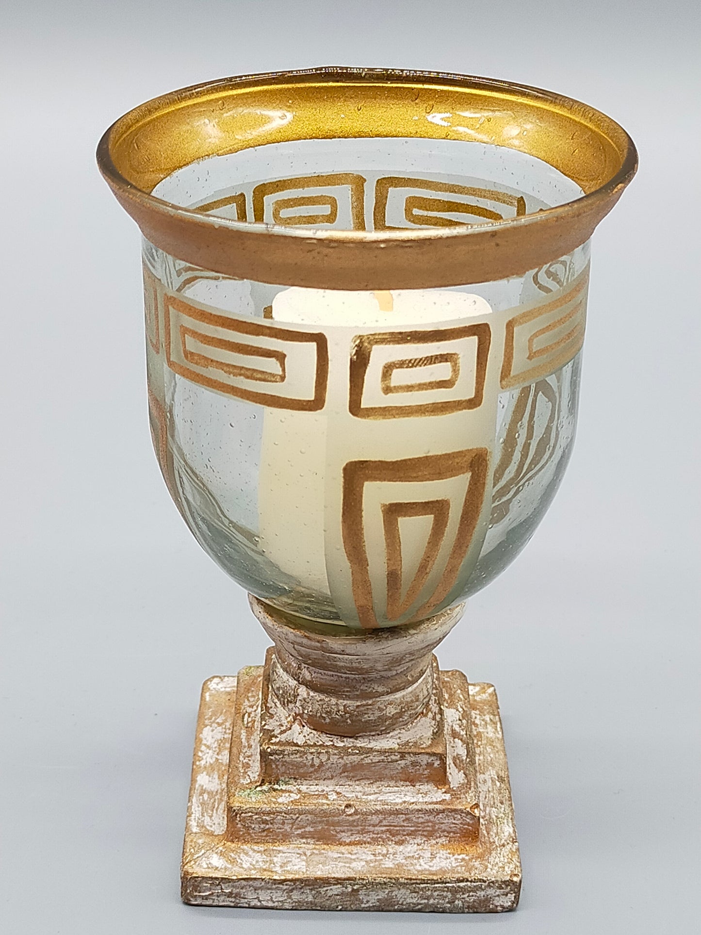Edler Glas Windlicht Pokal mit Golddekor Antiker Stil