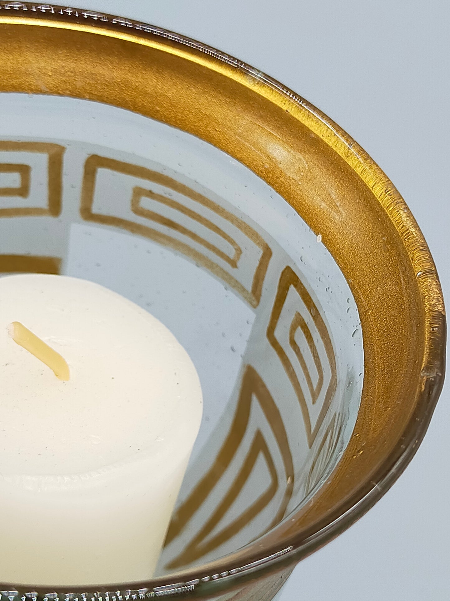 Edler Glas Windlicht Pokal mit Golddekor Antiker Stil