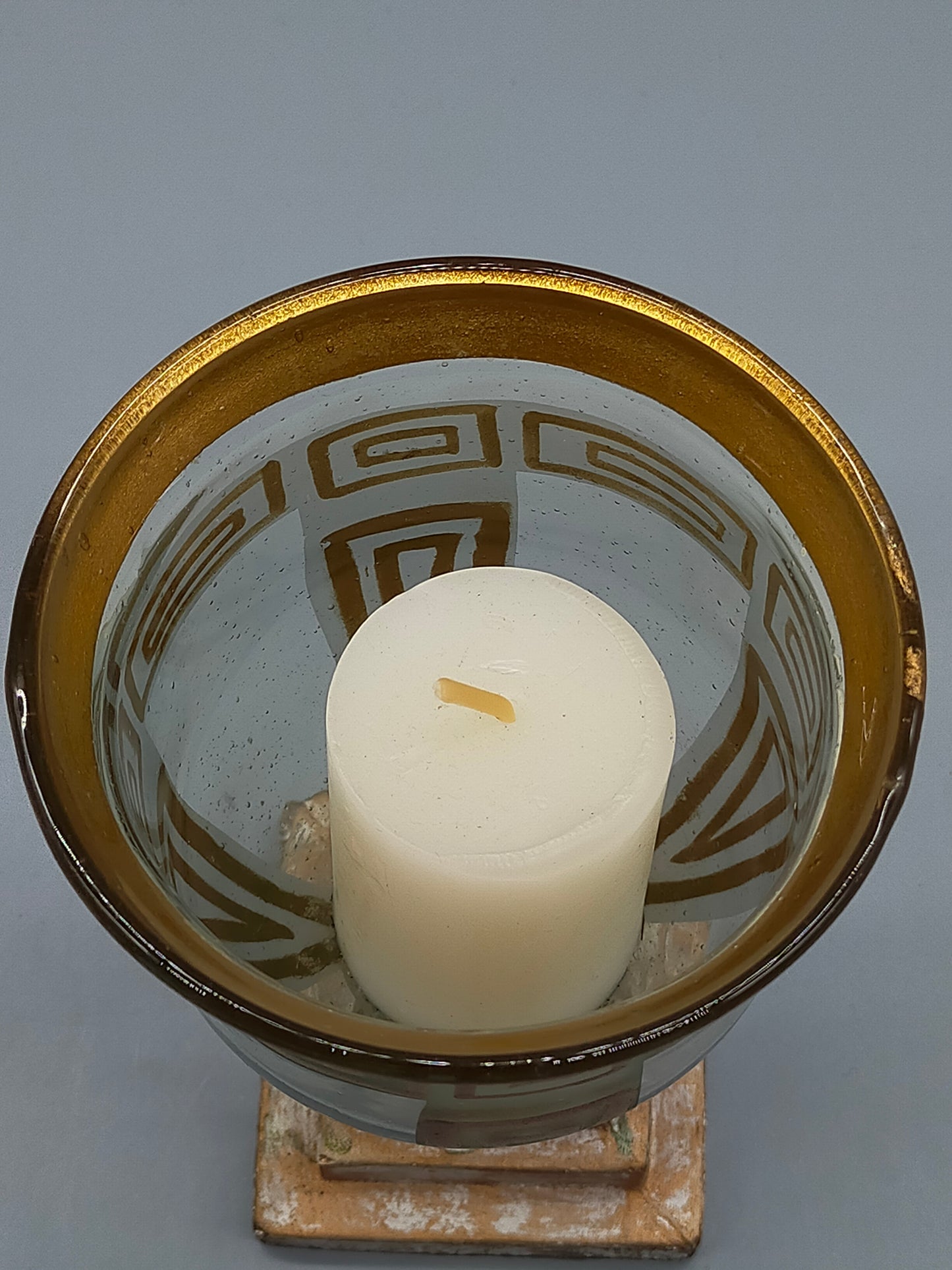 Edler Glas Windlicht Pokal mit Golddekor Antiker Stil