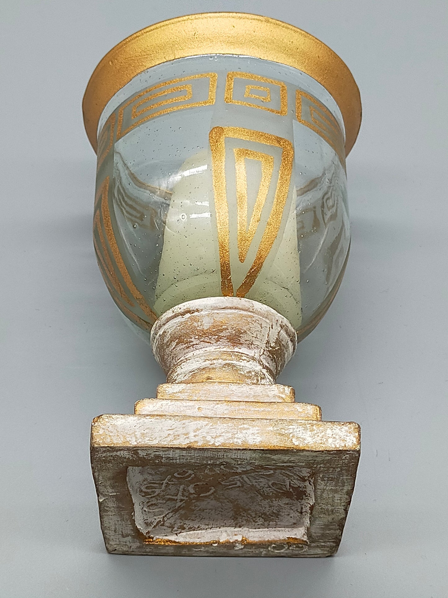 Edler Glas Windlicht Pokal mit Golddekor Antiker Stil