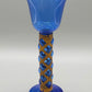 Blauer Glas Kelch mit Messing Spirale Kunstvoller Pokal