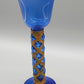 Blauer Glas Kelch mit Messing Spirale Kunstvoller Pokal