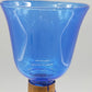 Blauer Glas Kelch mit Messing Spirale Kunstvoller Pokal
