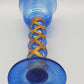 Blauer Glas Kelch mit Messing Spirale Kunstvoller Pokal