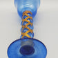 Blauer Glas Kelch mit Messing Spirale Kunstvoller Pokal