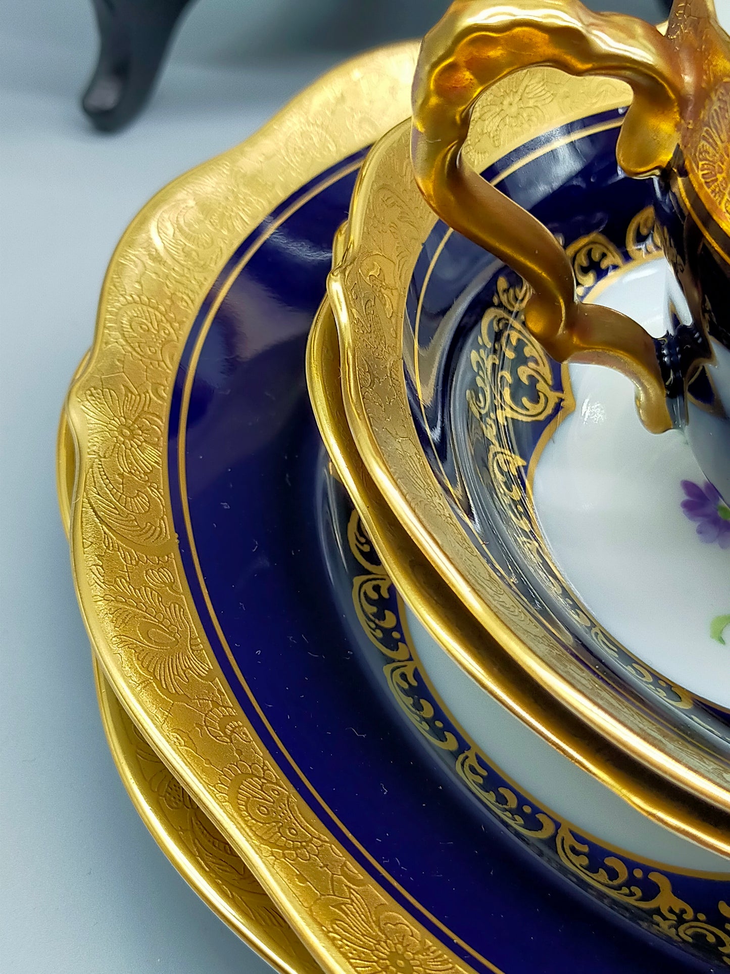 Lindner Küps Bavaria Prunk Service Echt Cobalt Ätzgold Handarbeit