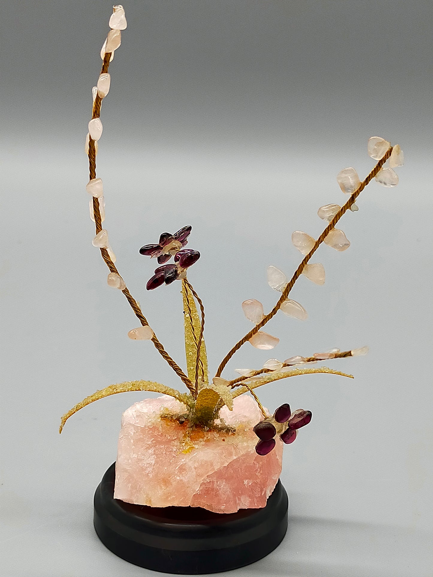 Edelstein Baum aus Rosenquarz und Granat Kunstvolle Handarbeit