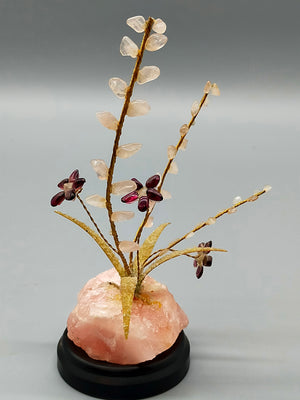 Edelstein Baum aus Rosenquarz und Granat Kunstvolle Handarbeit