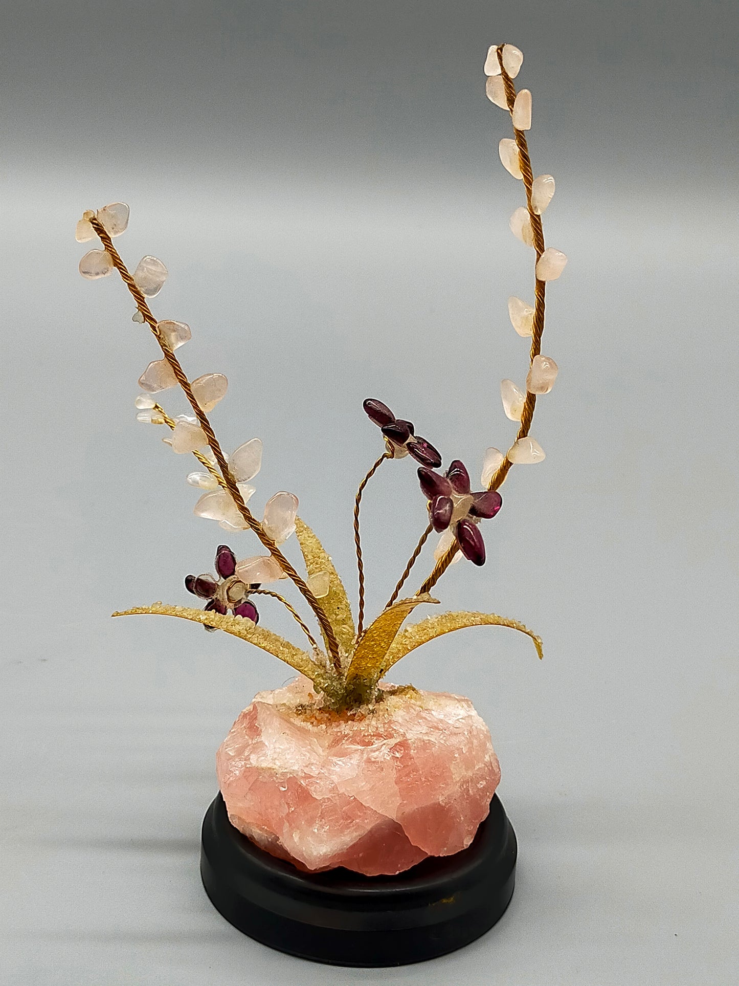 Edelstein Baum aus Rosenquarz und Granat Kunstvolle Handarbeit