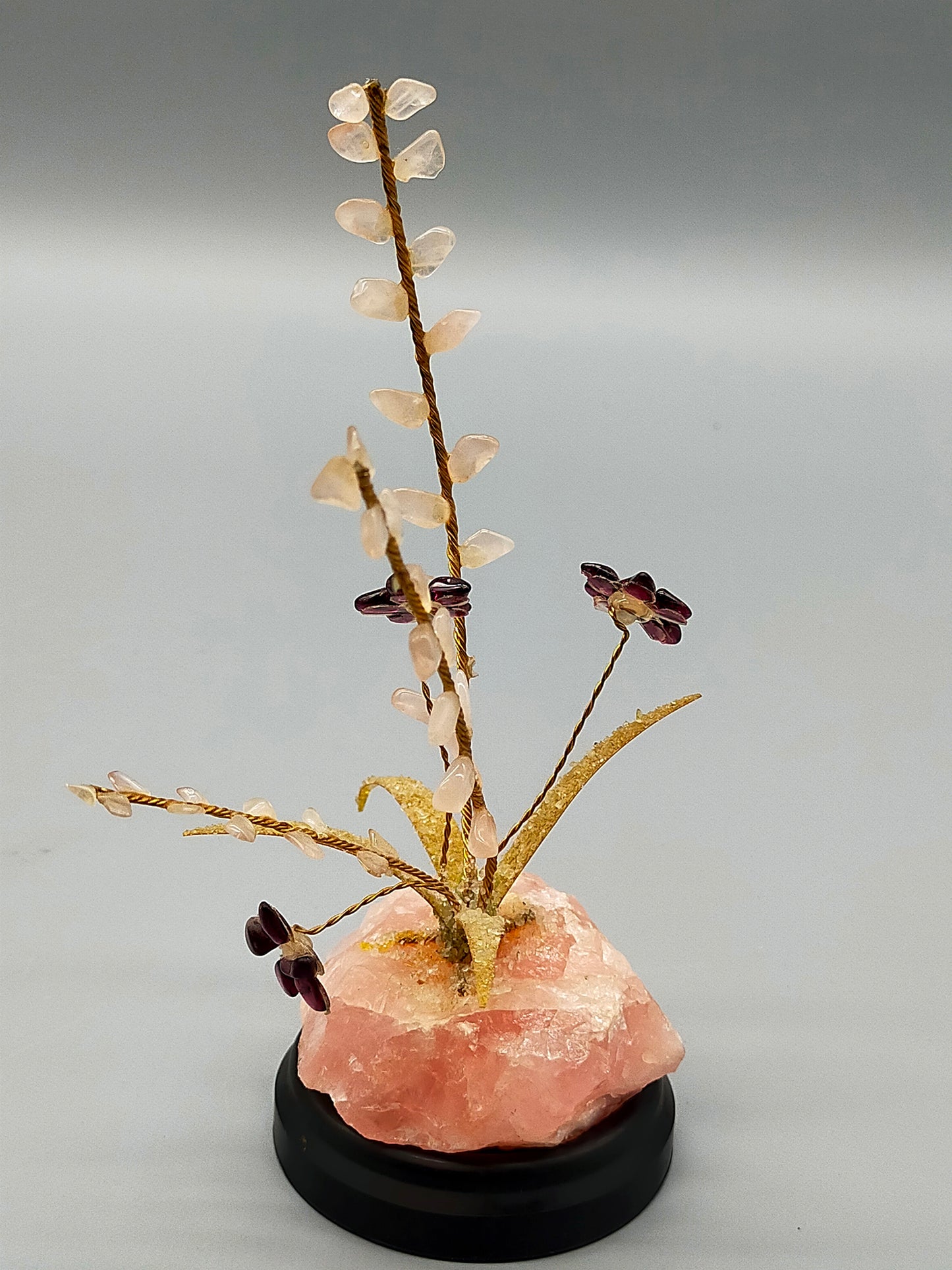 Edelstein Baum aus Rosenquarz und Granat Kunstvolle Handarbeit