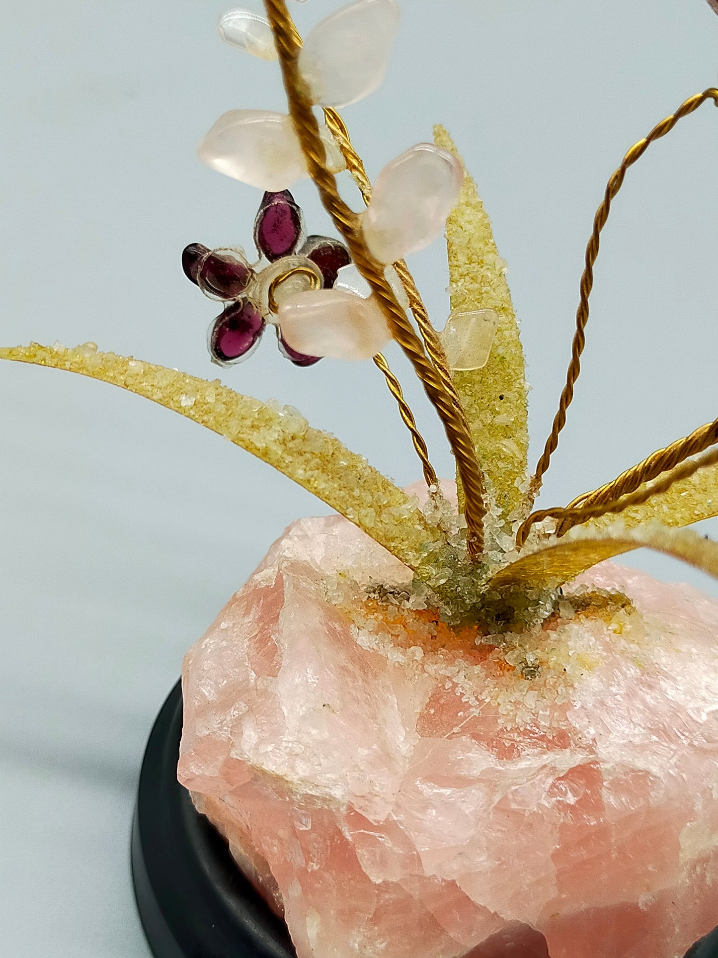 Edelstein Baum aus Rosenquarz und Granat Kunstvolle Handarbeit