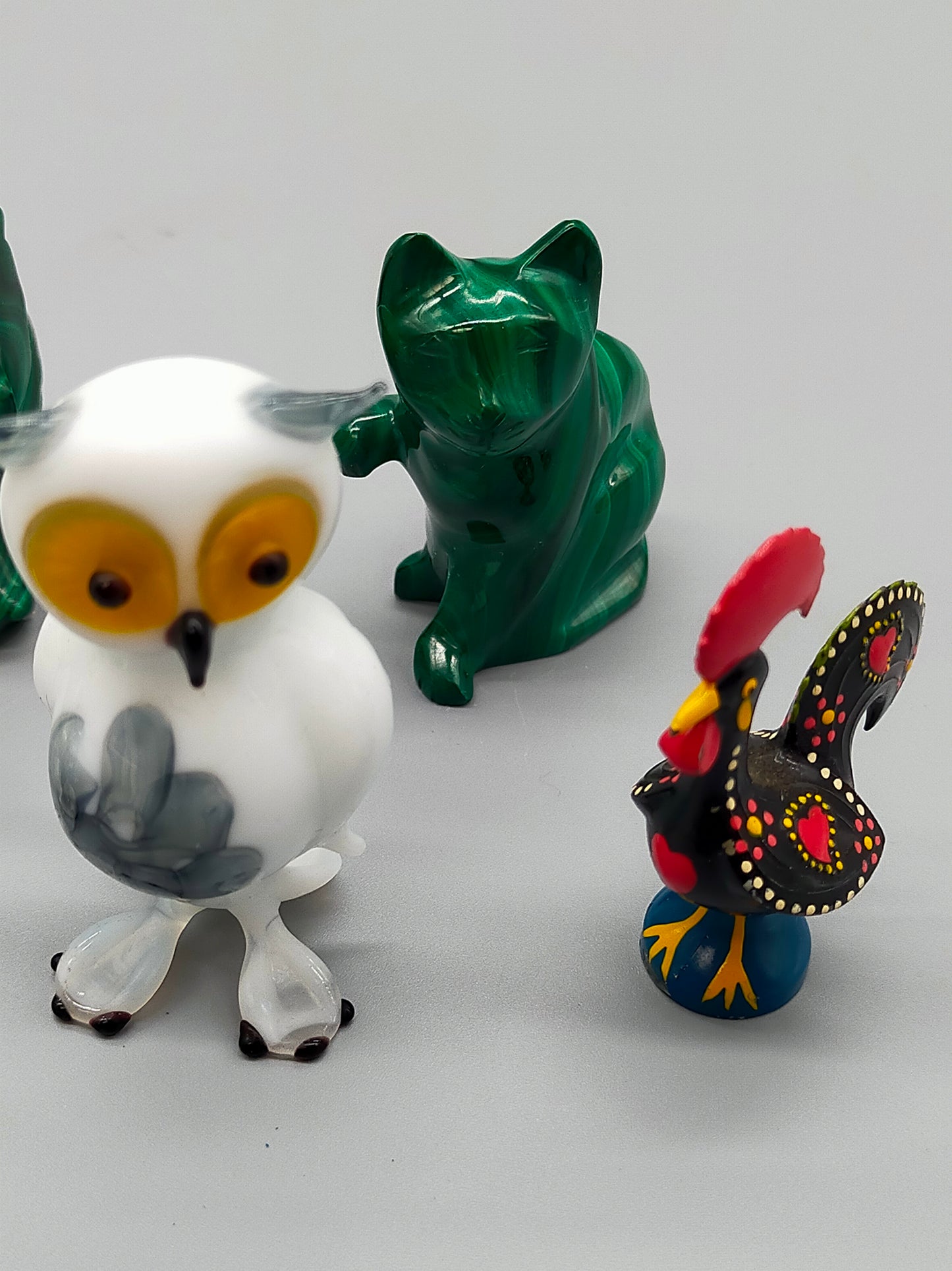Konvolut Tierfiguren aus Kristall und Malachit 9 teiliges Set