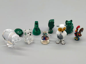 Konvolut Tierfiguren aus Kristall und Malachit 9 teiliges Set