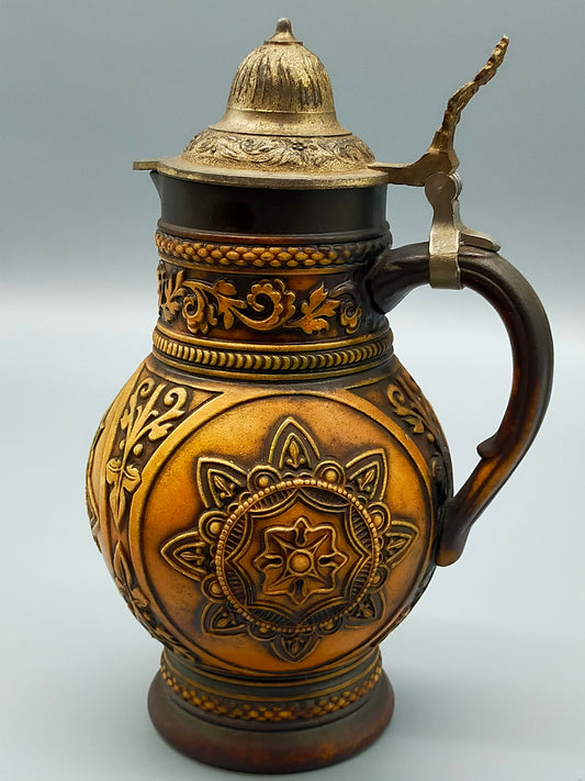 Rustikaler Gerz W. Germany Krug Detailreicher Schenkkrug mit Zinndeckel