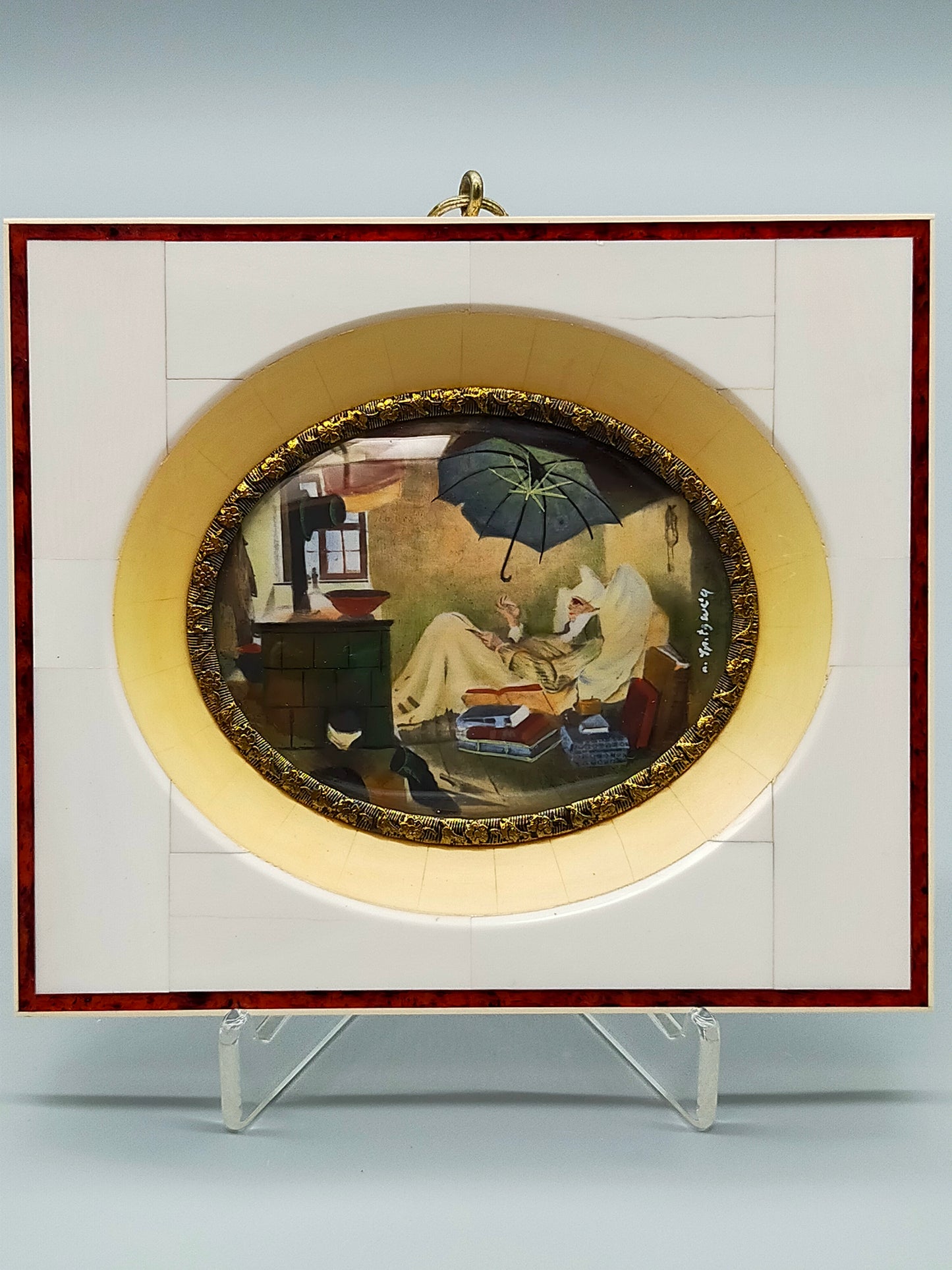 Der arme Poet nach Carl Spitzweg – Miniatur Ölgemälde