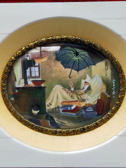 Der arme Poet nach Carl Spitzweg – Miniatur Ölgemälde