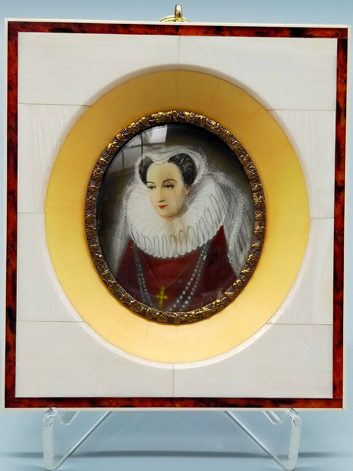 Deutsche Schule Barockes Damenporträt im Prunkrahmen Miniaturgemälde