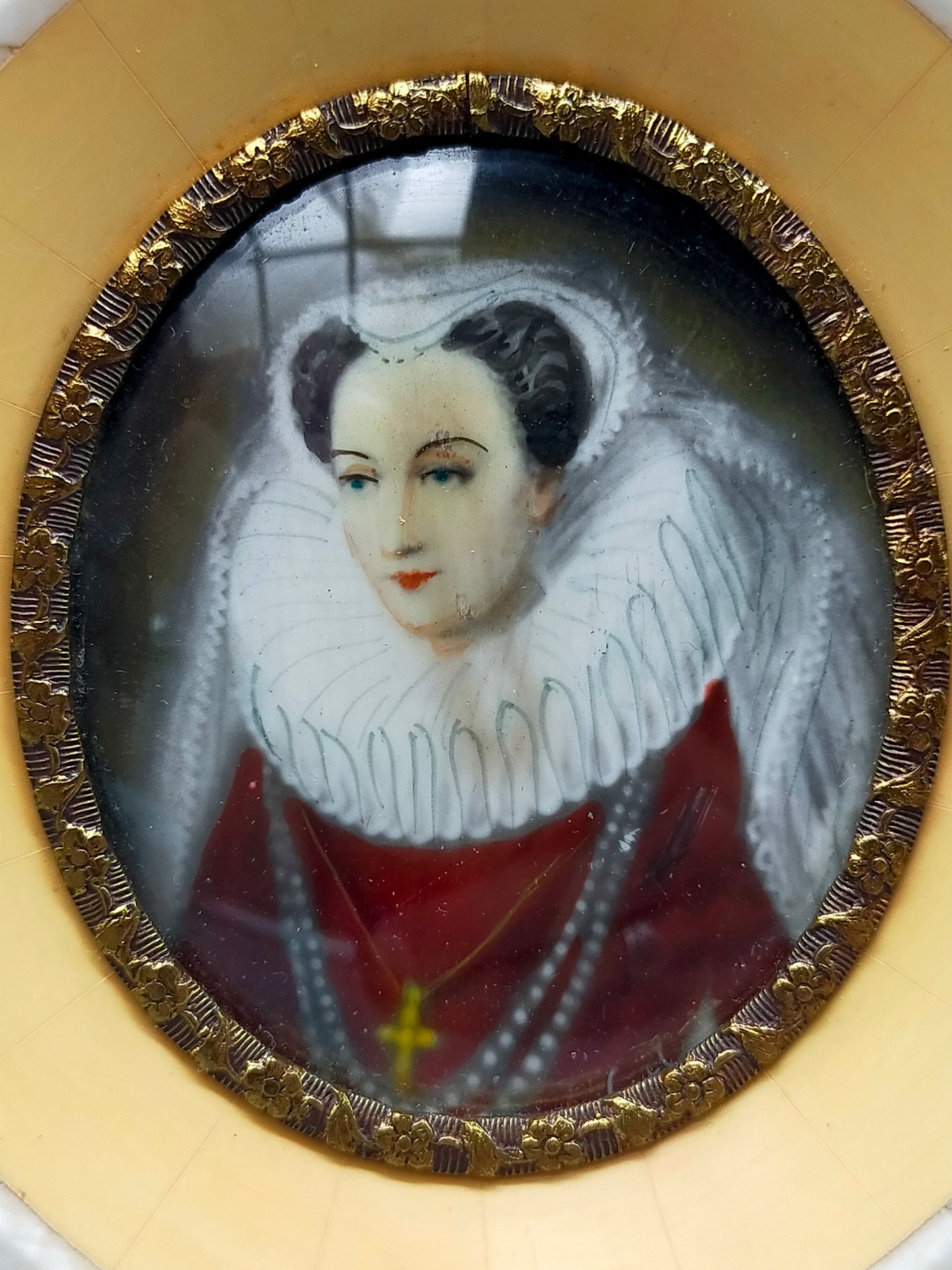 Deutsche Schule Barockes Damenporträt im Prunkrahmen Miniaturgemälde