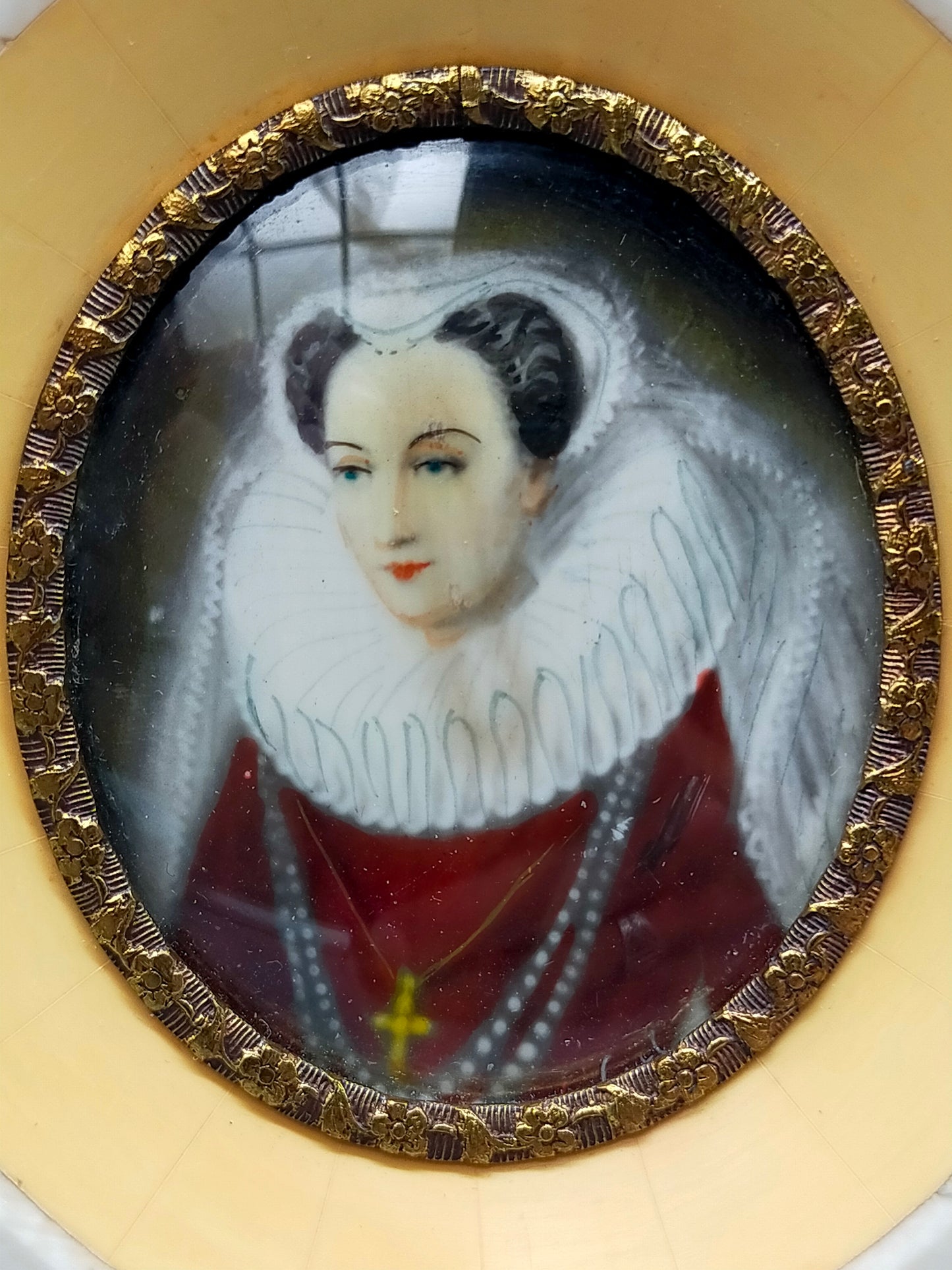 Deutsche Schule Barockes Damenporträt im Prunkrahmen Miniaturgemälde