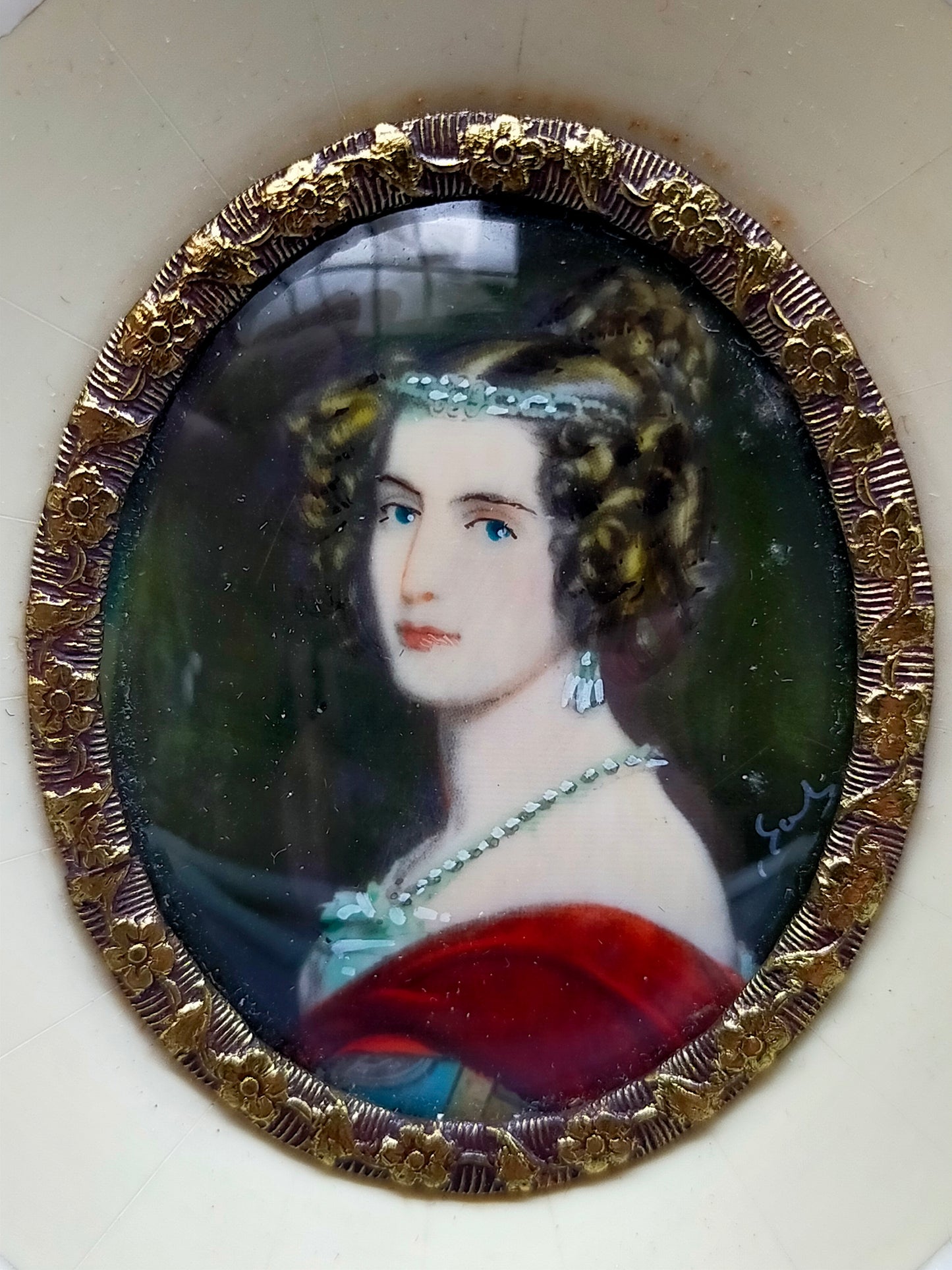 Deutsche Schule (XIX) Edles Damenportrait im Prunkrahmen Miniatur