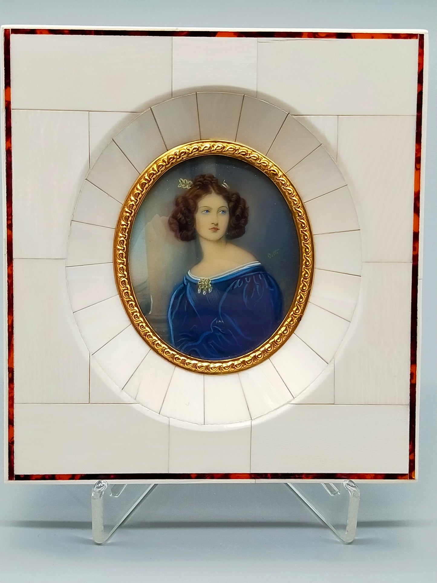 Klassische Porträt Miniature Anna Kaula im blauen Kleid
