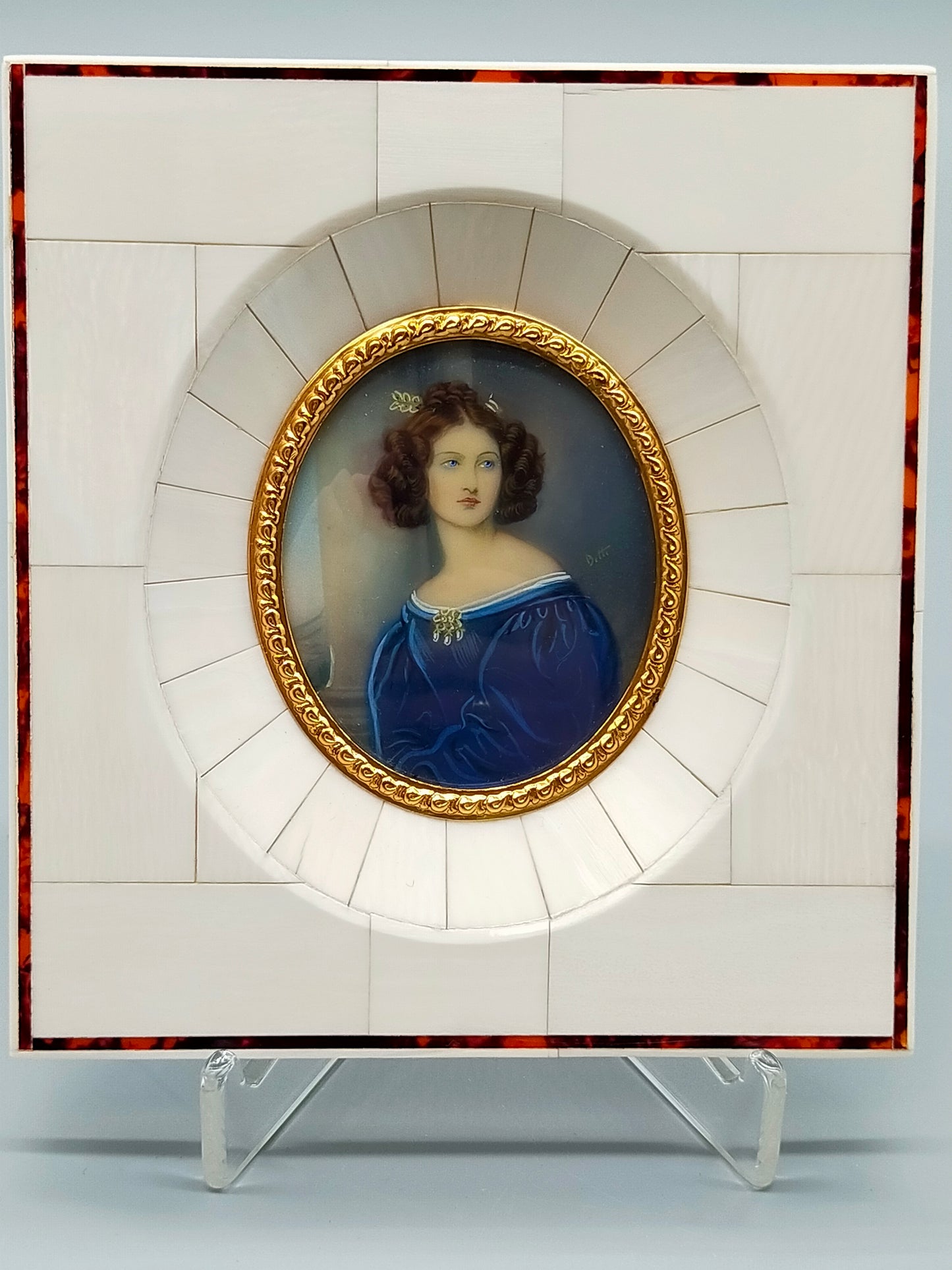 Klassische Porträt Miniature Anna Kaula im blauen Kleid