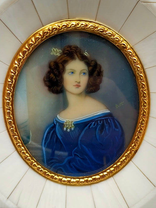 Klassische Porträt Miniature Anna Kaula im blauen Kleid