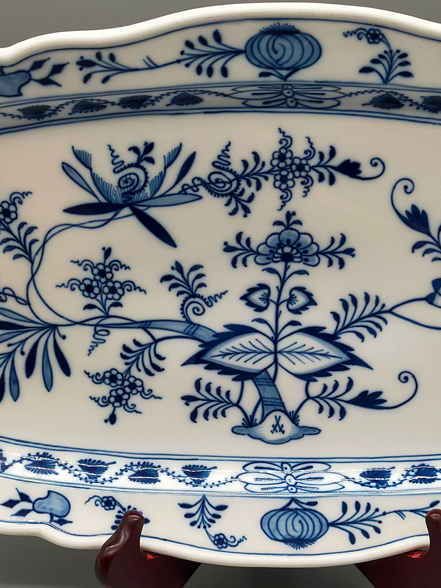 Edle Meissen Zwiebelmuster Servierplatte – Große ovale Porzellanplatte