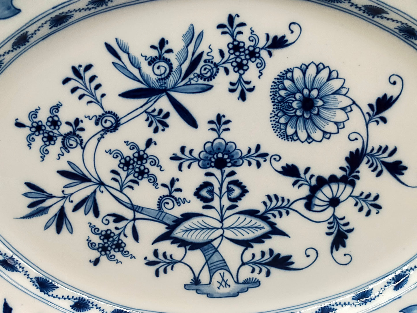 Meissen Zwiebelmuster Beilage Schale – Oval mit Handhaben Porzellan