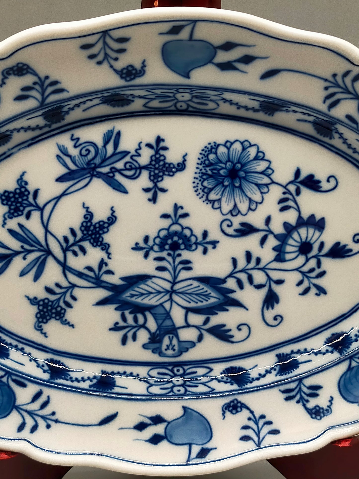Edle Meissen Beilageplatte Oval Klassisches Zwiebelmuster Porzellan