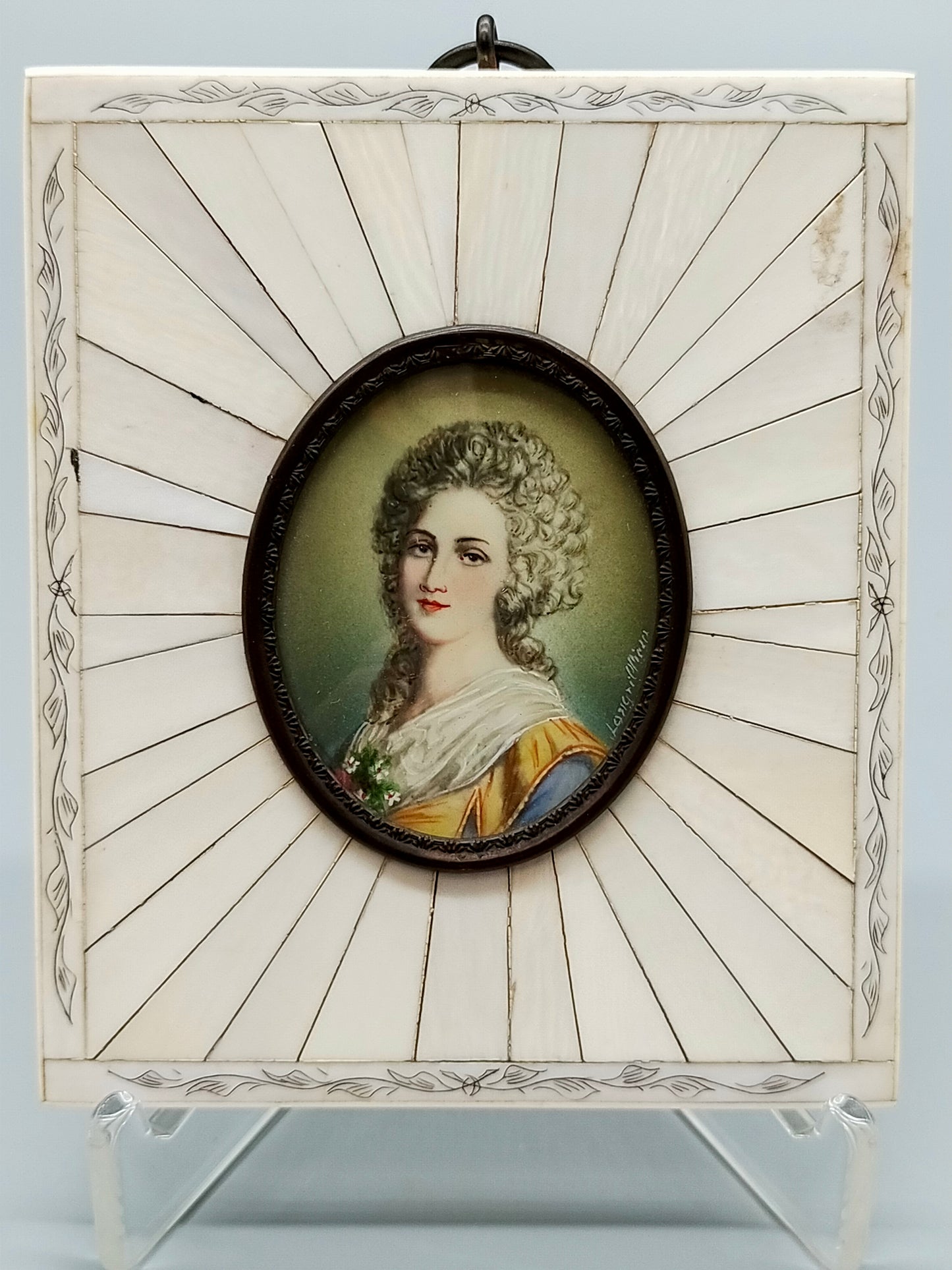Antike Miniatur Damen Porträt Filigrane Malerei, signiert