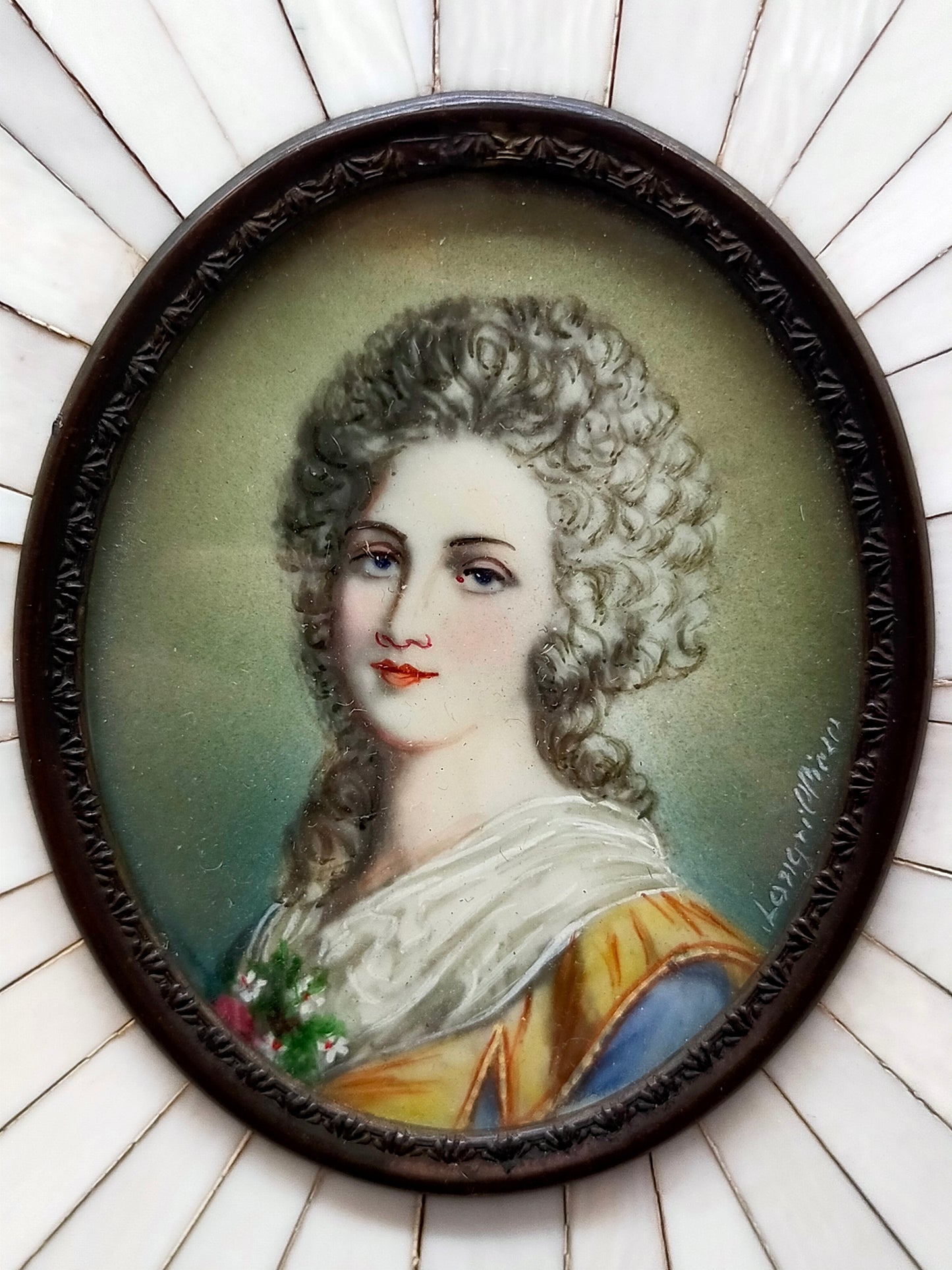 Antike Miniatur Damen Porträt Filigrane Malerei, signiert